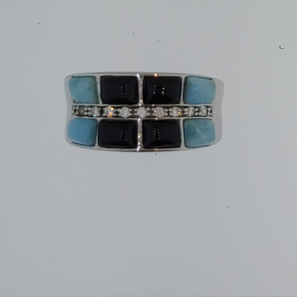 Steling Silver Larimar and Onix Men Ring